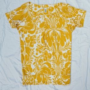 DVF silk tunic top yellow white floral Petite